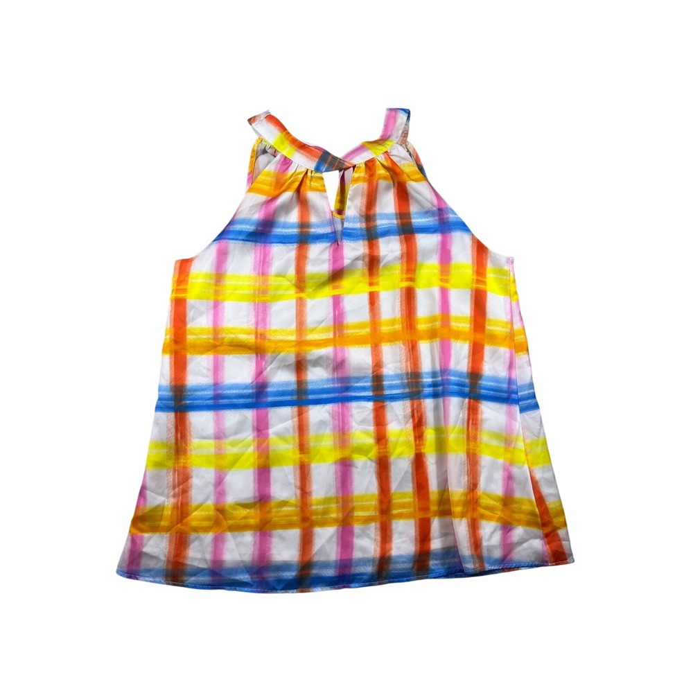 Skies Are Blue Plaid‎ Halter Tie Neck Blouse Multicolor Size XS